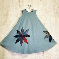 あさぎ色＊ムラ染織＆大島紬花びらパッチで美ライン＆テントラインワンピースＭ～Ｌ