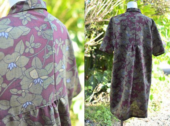 花柄紬でショールカラーギャザーワンピースL～LL | うさくんの着物