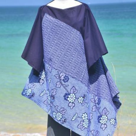 藍染＆型絞り浴衣で裾変形チュニックＡ