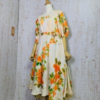 正絹綸子ロウケツ染め花柄花びら袖＆フィッシュテールフレアーワンピースＭ～Ｌ＆ベルト