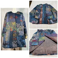 龍郷・割り込み絣・華紋等大島紬パッチワーク総裏付きハーフコートＬ～ＬＬ