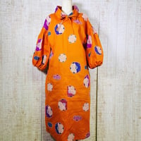 持ち込みオーダー＊大きな梅の花柄浴衣反物２way襟＆ボリューム袖ロングワンピースＭ～Ｌ