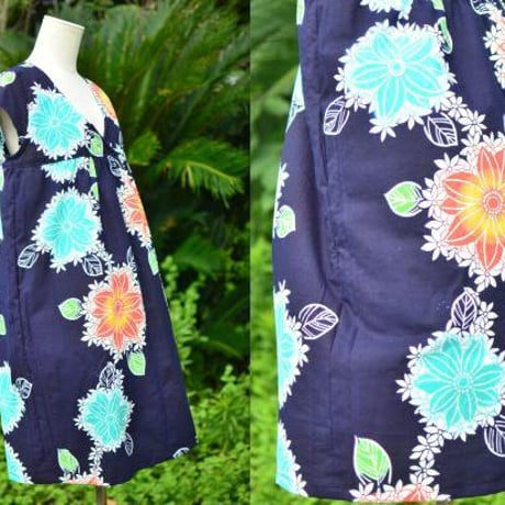 浴衣リメイク＊花柄浴衣でカシュクールフレンチ袖ワンピースＭ～Ｌ