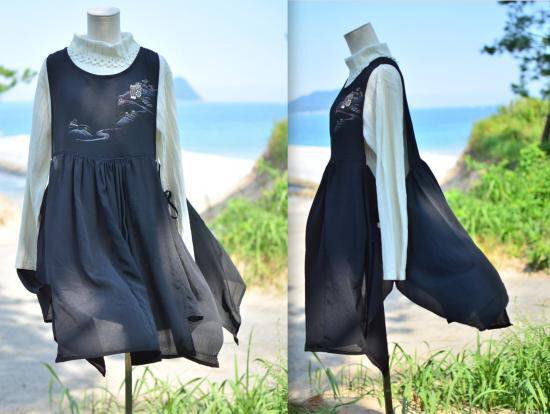 着物リメイク 正絹 ベスト ジレ ワンピース ハンドメイド（正絹羽織で  