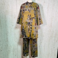 持ち込み＊反物オーダー＊和柄前開きヨークカラーオーバーブラウスとズボンＭ～Ｌ