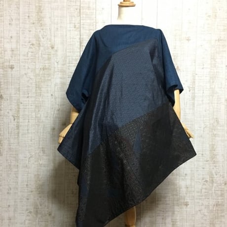 ムラ染織＆２種類の大島紬で裾変形チュニックＭ～Ｌ