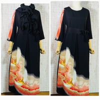 夕日に鶴刺繍正絹黒留袖ワンピースＭ～Ｌ＆ギャザーストール