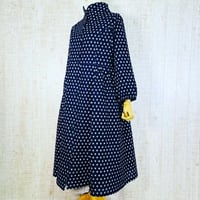 持ち込みオーダー＊２種類の絣で総裏付き前開き立ち襟＆脇ギャザープリンセスラインフレアーワンピースＬ～ＬＬ