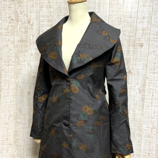 正絹織り出し柄大島紬豪華BIGショールカラー裏地付きコートM~L