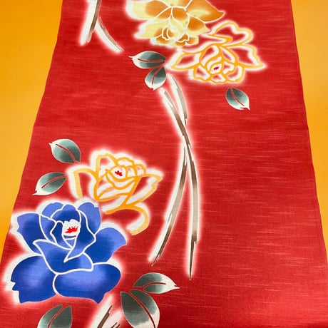 反物オーダー＊薔薇柄浴衣立ち襟パフ袖テントラインワンピースＭ〜Ｌ