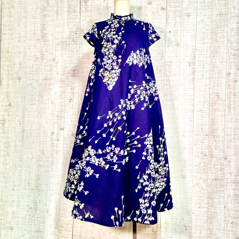 持ち込み反物オーダー＊カスミソウ柄浴衣反物フレンチ袖スタンドカラー