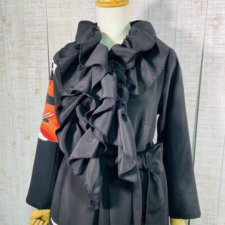 作家物＊夕焼けに群鶴刺繍正絹黒留袖ワンピースＭ～Ｌ＆ギャザーストール