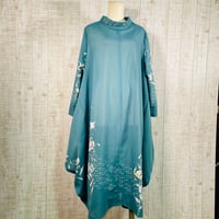 持ち込み＊百合＆トンボ柄絽の着物でスタンドカラーコクーンワンピースＭ～Ｌ