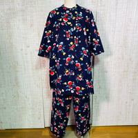 持ち込み＊反物オーダー＊小花柄浴衣地前開きヨークカラーオーバーブラウスとズボンＭ～Ｌ