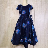 オーダー＊希少ロウケツ染め薔薇柄浴衣で立ち襟フレンチ袖テントライン・美ラインワンピースM～Ｌ