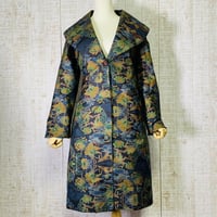 風景柄織り出し柄大島紬＊豪華BIGショールカラー裏地付きコートＬＬ～３Ｌ