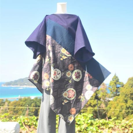 藍染め＆大島紬＆和柄で裾変形チュニック