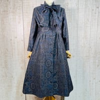 華紋亀甲正絹大島紬リボンタイ＆タックワンピースＭ～Ｌ