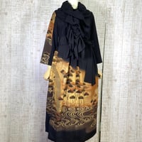 作家物＊金彩橋に笠松模様ぼかし正絹黒留袖ワンピースＬ～ＬＬ＆ギャザーストール