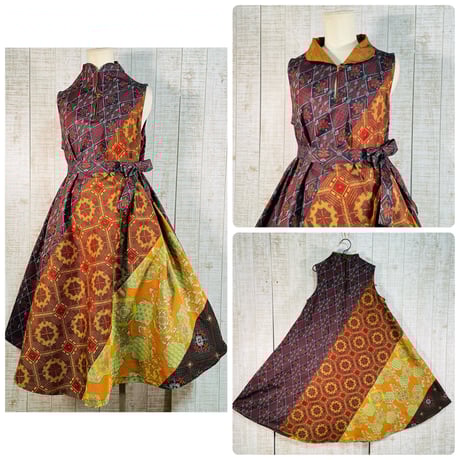 大島紬37ymリメイクテントラインワンピース龍郷いり 大島紬37ym様専用リメイクテントラインワンピース龍郷いり 着物