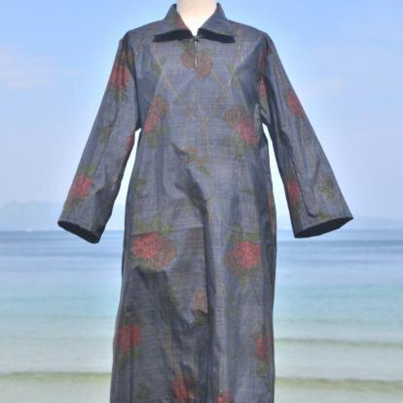 芍薬大島紬で襟付きワンピースLL~3L | うさくんの着物 芍薬大島紬で襟付きワンピースLL~3L | うさくんの着物