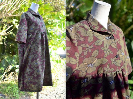 花柄紬でショールカラーギャザーワンピースL～LL | うさくんの着物