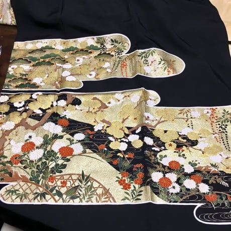 Ｏ様オーダー＊作家物箔置き霞取りに松竹梅藤など黒留袖ワンピースＭ～Ｌ&ギャザーストール