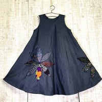 数種類の正絹大島紬で花びらパッチ美ライン＆テントラインワンピースＭ～Ｌ