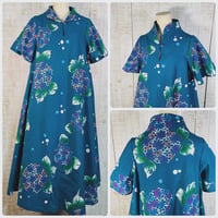持ち込みオーダー＊紫陽花柄浴衣反物で立ち襟フレアー袖テントラインワンピースＭ〜Ｌ
