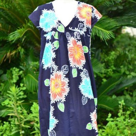 浴衣リメイク＊花柄浴衣でカシュクールフレンチ袖ワンピースＭ～Ｌ