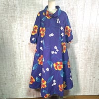 持ち込み＊反物オーダー＊大きな花柄浴衣2way襟ふんわり袖テントラインワンピースＭ〜Ｌ