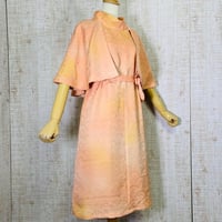 正絹グラデーション綸子ボレロ一体型スタンドカラー裏地付きワンピースＭ～Ｌ