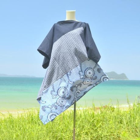 藍染＆2種型絞り浴衣で裾変形チュニックB