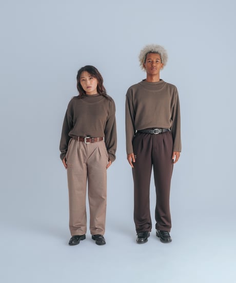waffle double neck L/S tee (Brown)