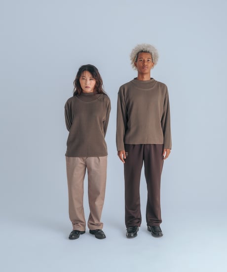 waffle double neck L/S tee (Brown)