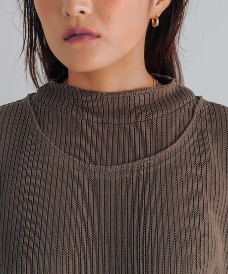 waffle double neck L/S tee (Brown)