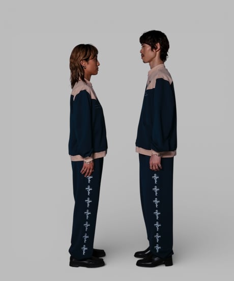 key logo print jersey slacks(teal blue)