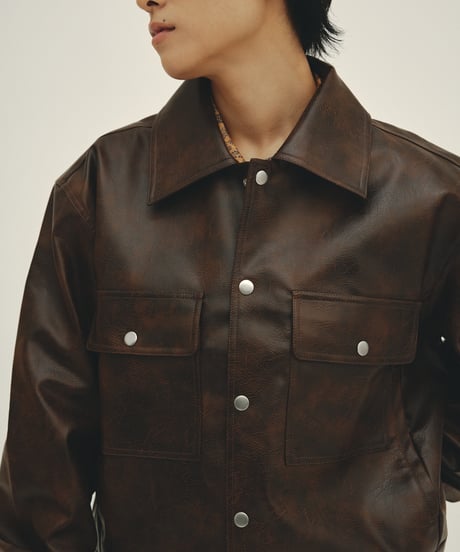 vegan leather trucker jacket（brown）