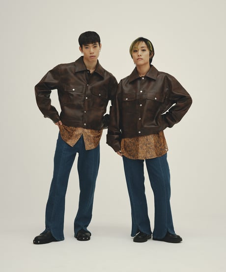 vegan leather trucker jacket（brown）