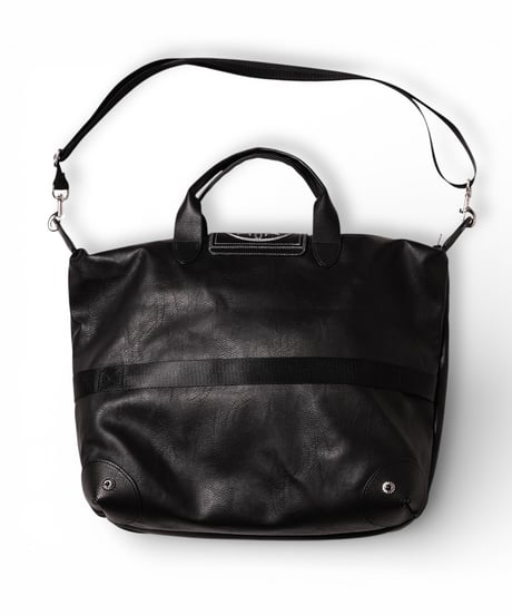 vegan leather shoulder tote bag(black)