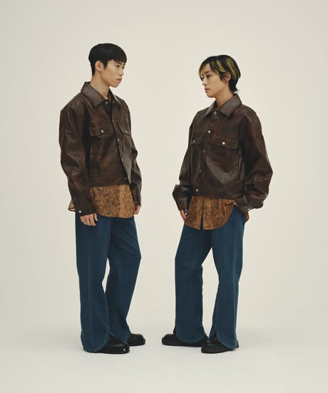vegan leather trucker jacket（brown）