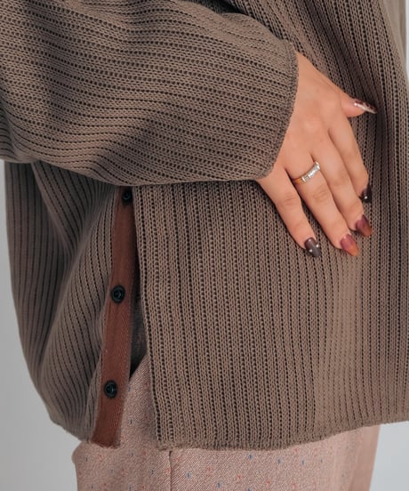 waffle double neck L/S tee (Brown)
