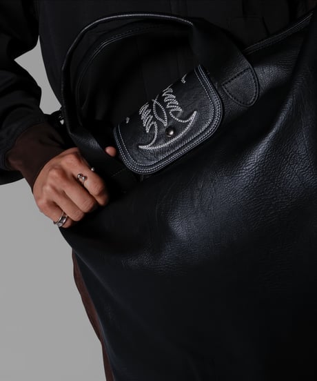 vegan leather shoulder tote bag(black)