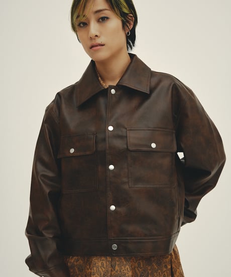 vegan leather trucker jacket（brown）