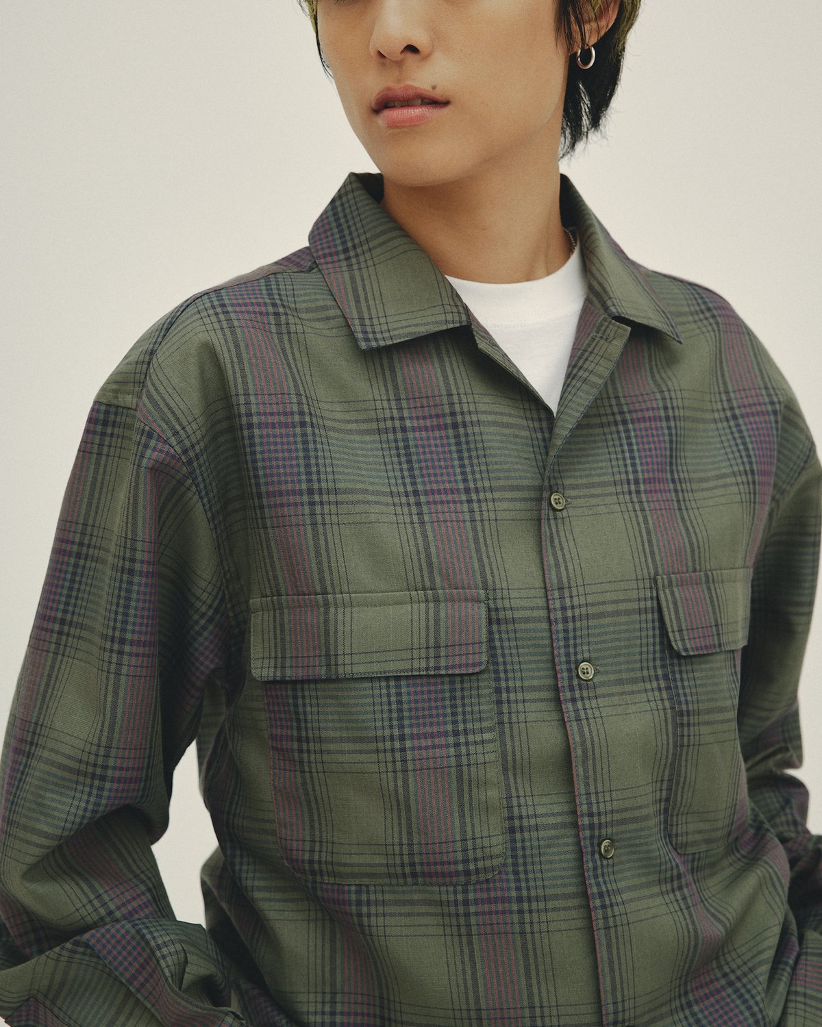 シャツ No.9562 net half SHIRT (4color) mix rayon Open Collar Shirt(green) | osolo Conn