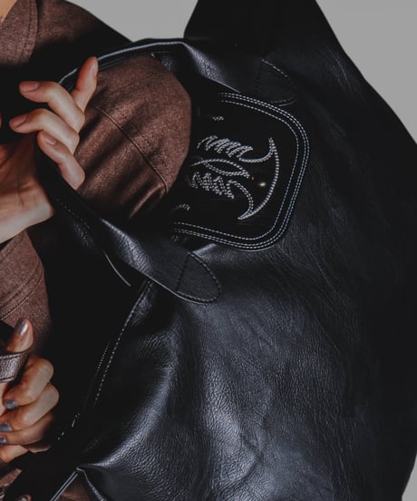 vegan leather shoulder tote bag(black)