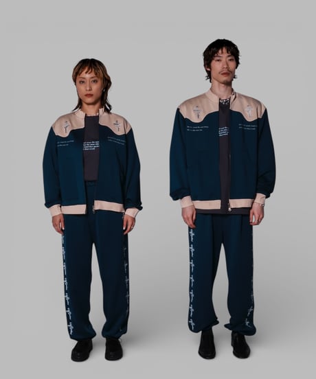 key logo print jersey slacks(teal blue)