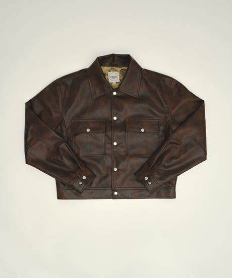 vegan leather trucker jacket（brown）