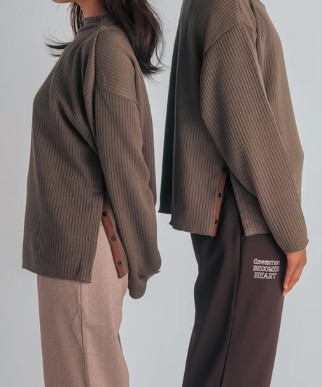waffle double neck L/S tee (Brown)