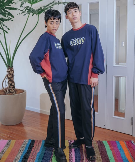 mix pattern print tee L/S(navy)
